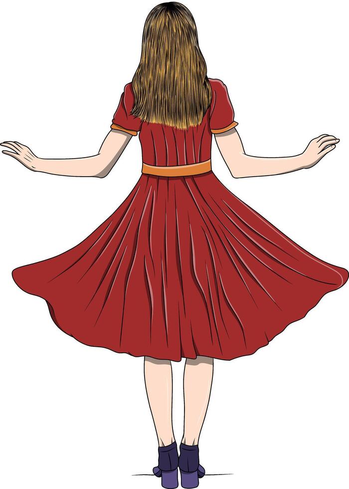 mão desenhado grandes cabelo senhora vestindo ampla vestir clipart vetor