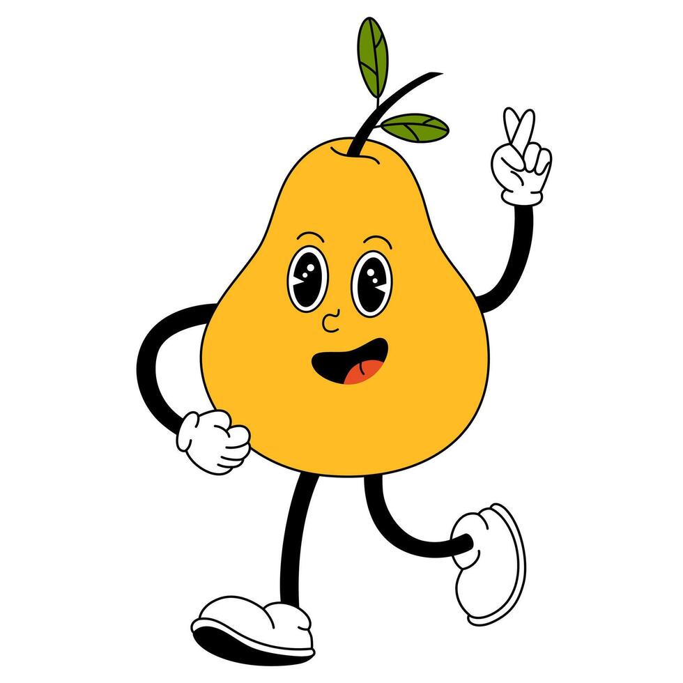 groovy pera fruta. mão desenhar engraçado retro vintage na moda estilo fruta desenho animado personagem. rabisco quadrinho vetor ilustração