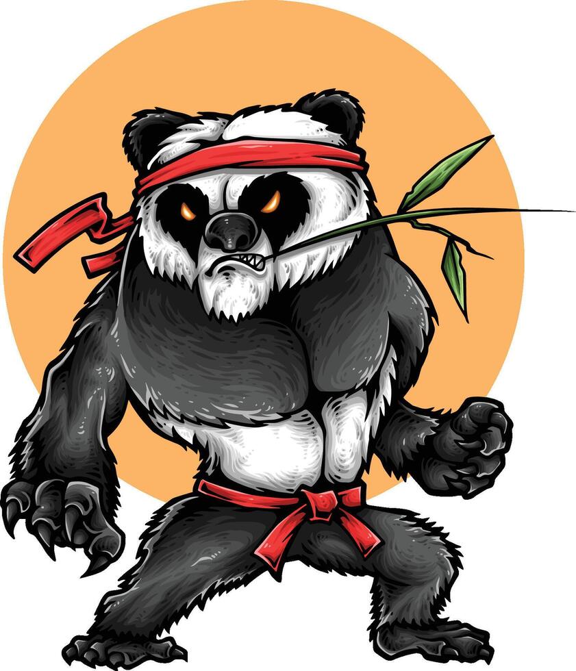 uma desenho animado panda com uma bambu bastão dentro dele boca vetor