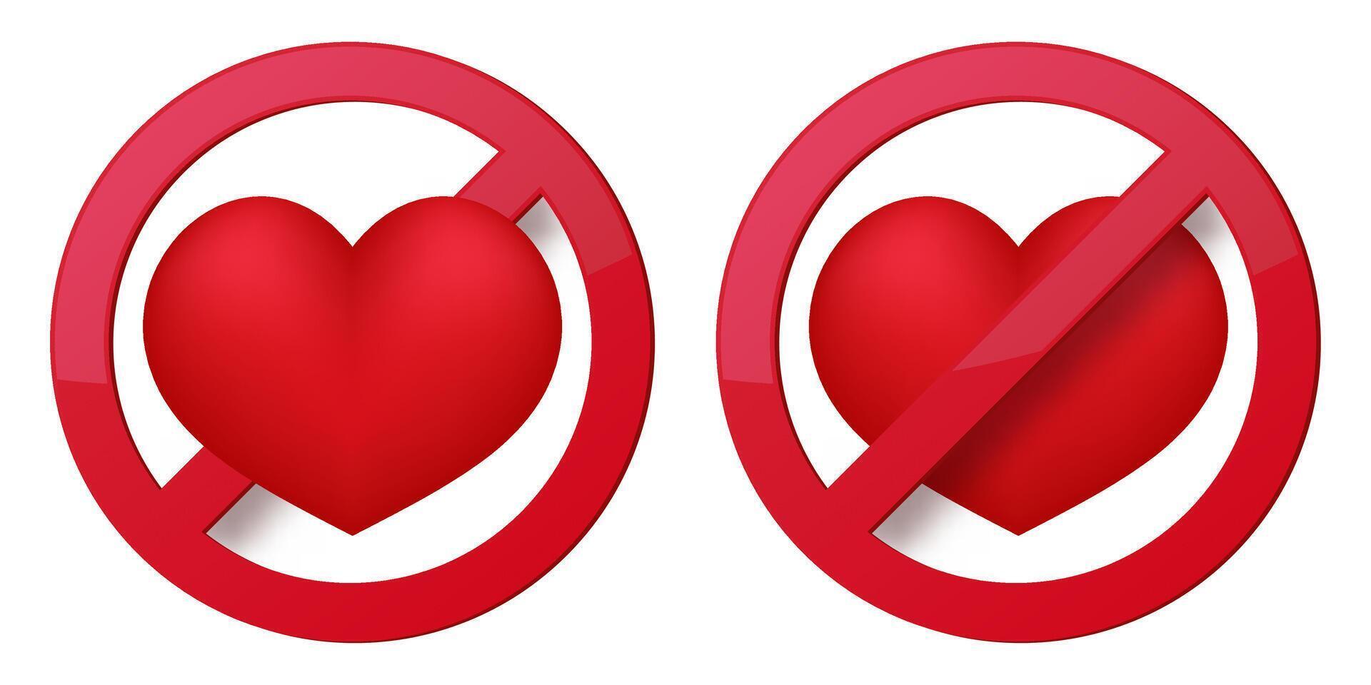 amor coração banimento proibir ícone. não permitido para amar. vetor