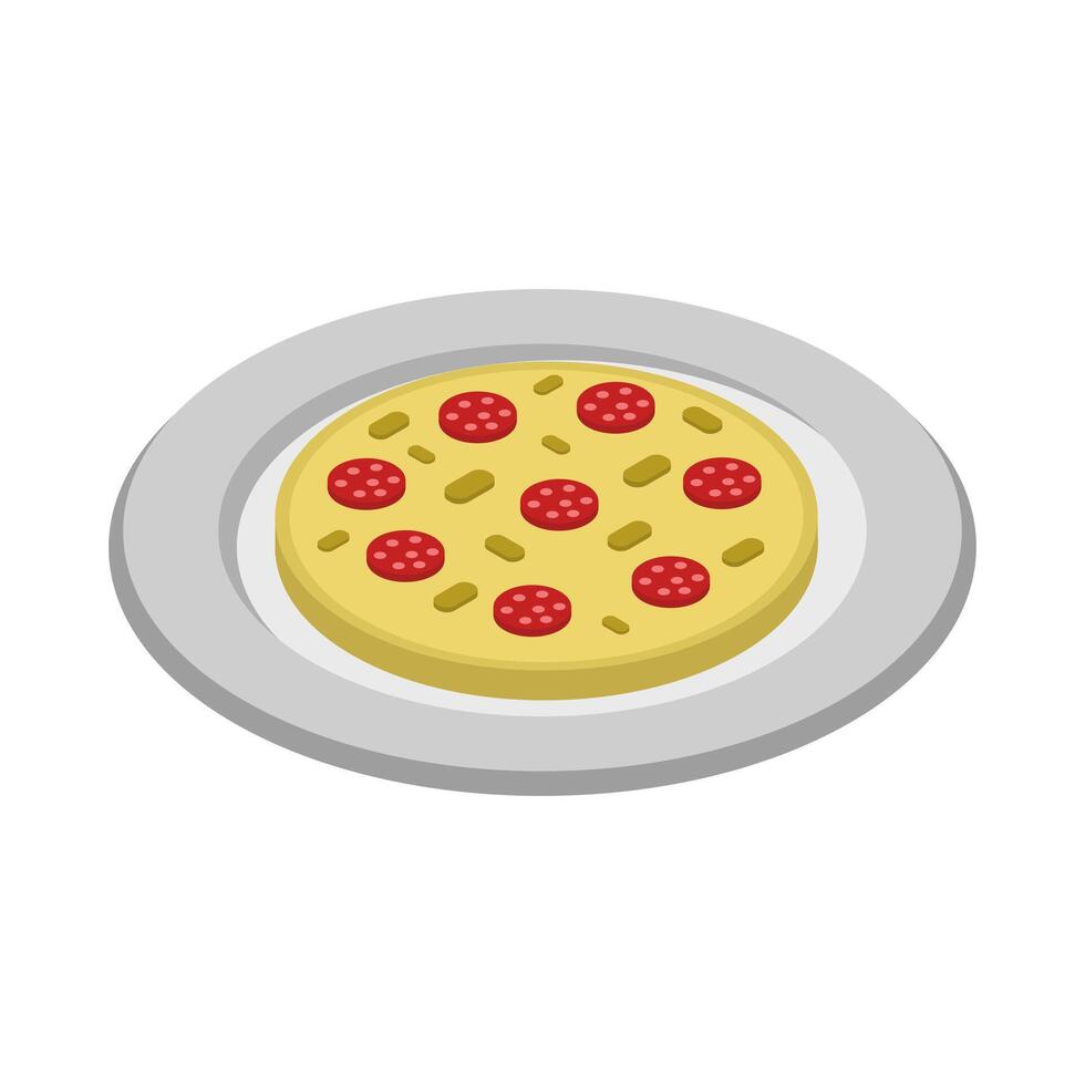 pizza isométrica em um fundo vetor