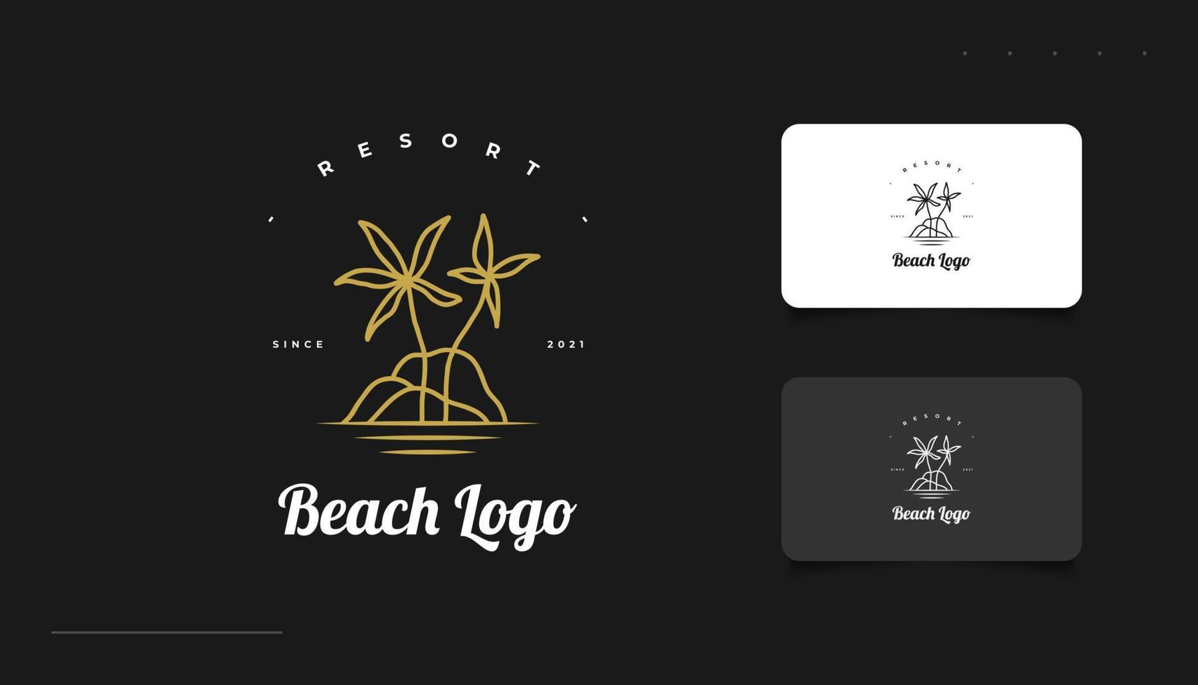 design de logotipo de praia retrô e minimalista com palmeira em estilo de linha. verão ou férias abstratos crachá e emblema. design de logotipo da ilha vetor