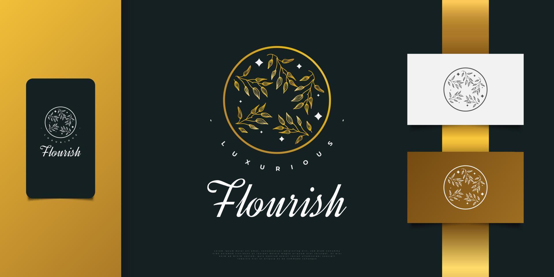 design de logotipo de flor de luxo e elegante com conceito linear e estilo minimalista em gradiente dourado. logotipo floral, pode ser usado para indústrias de beleza, joalheria, moda e spa vetor