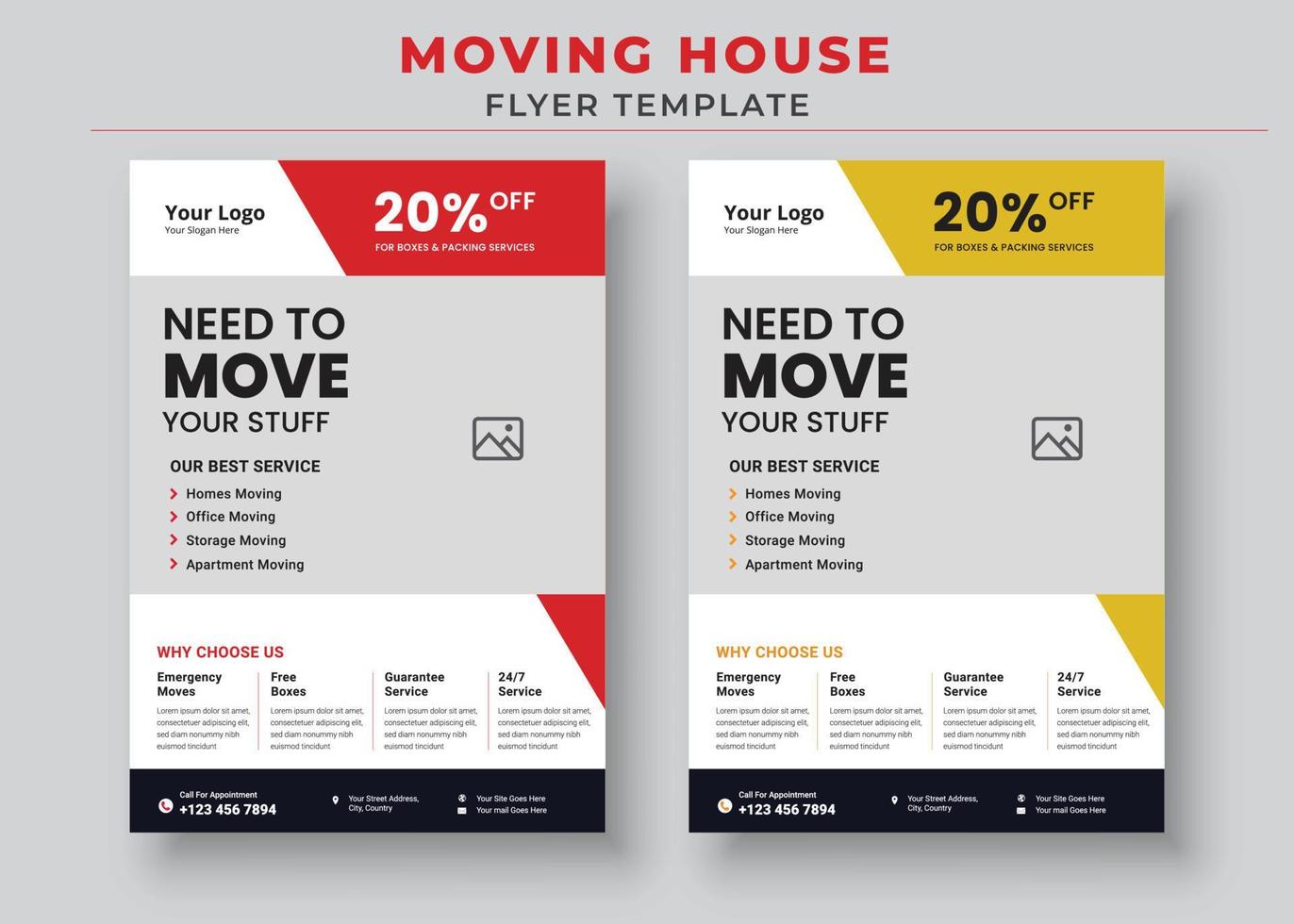 modelos de panfleto de mudança de casa, panfleto de necessidade de movimentação, panfleto de mudança rápida e simples vetor