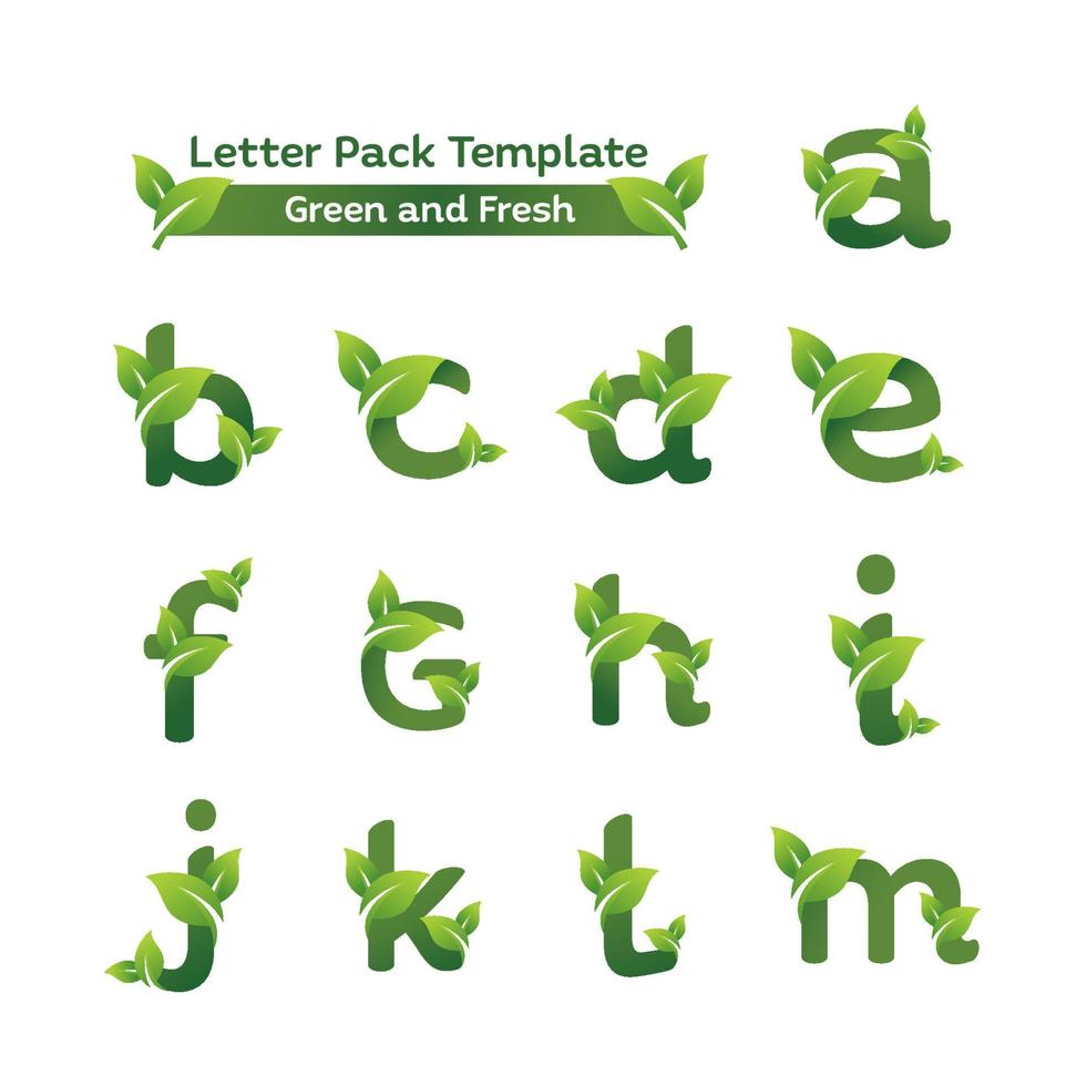 modelo de design de logotipo eco green letter pack. designs de vetor de alfabeto verde com ilustração de folhas verdes e frescas.