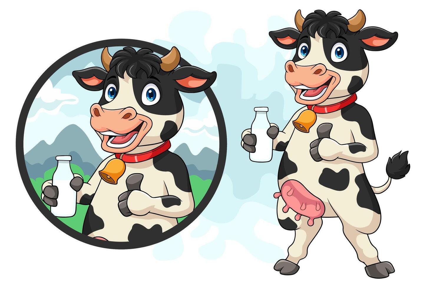 vaca feliz dos desenhos animados dando o polegar para cima vetor