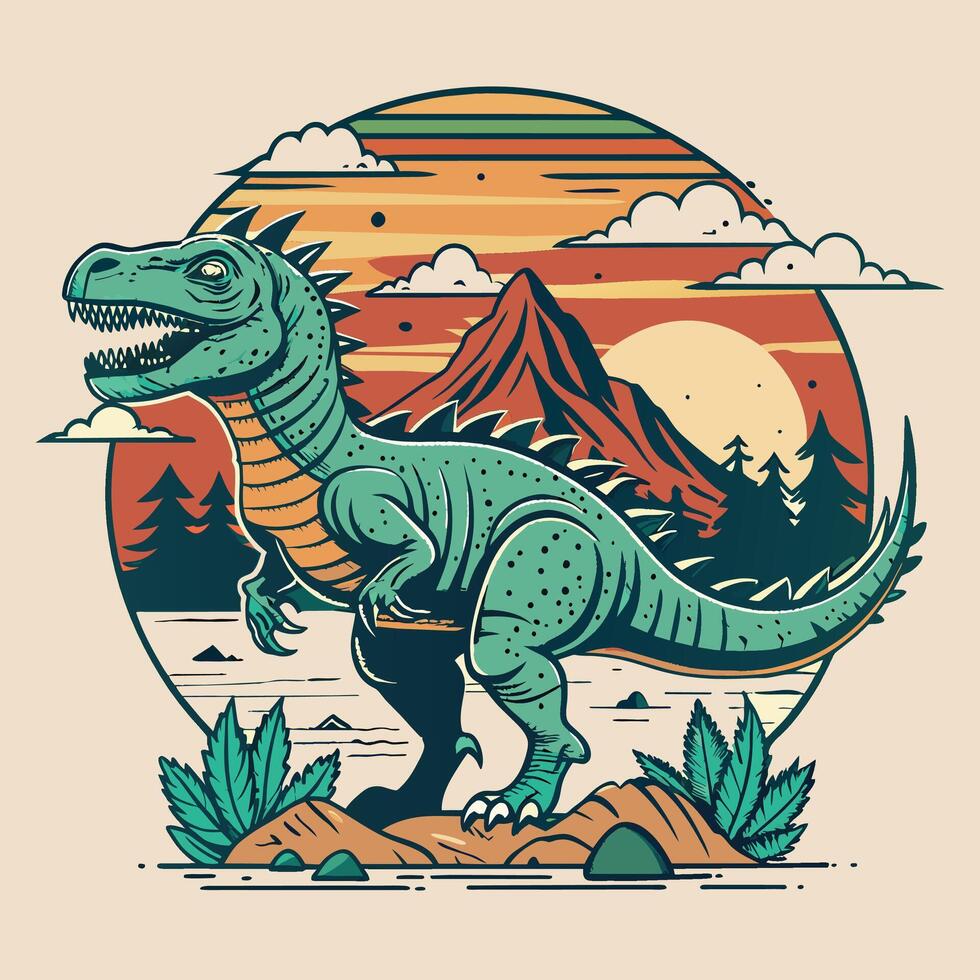dinossauro dentro a paisagem, vetor ilustração, camiseta Projeto