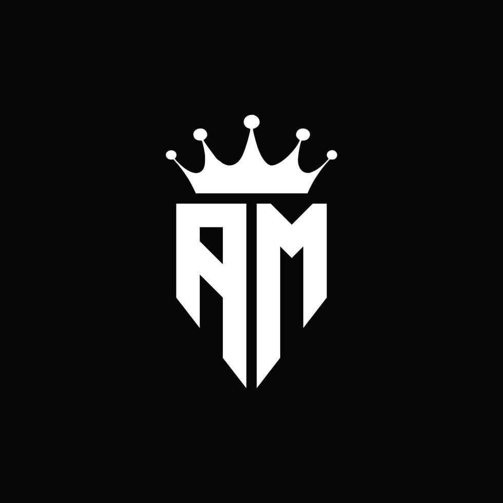 estilo do emblema do monograma do logotipo da am com modelo de design em forma de coroa vetor