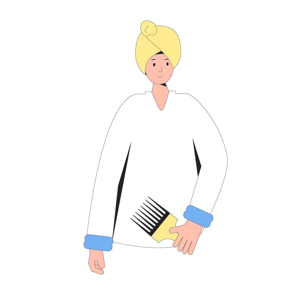 retrato do mulher vestindo turbante em cabeça lavando cabelo vetor