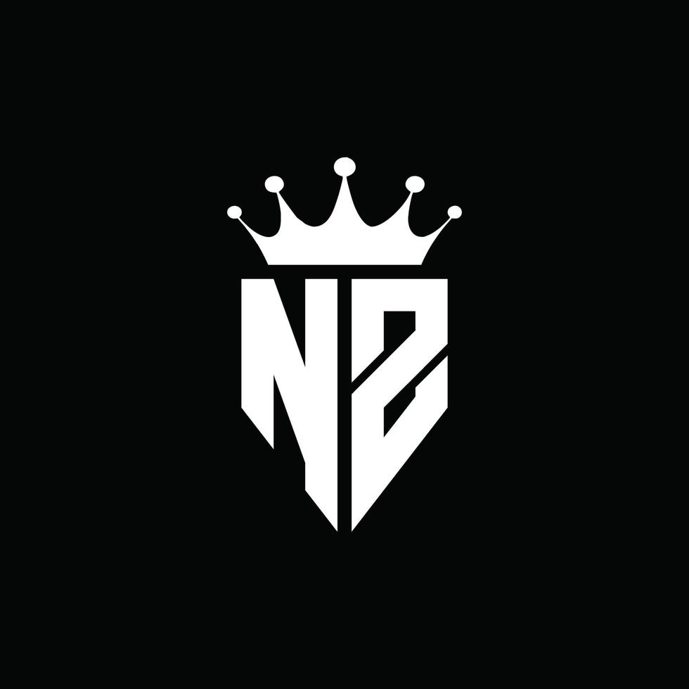Estilo do emblema do monograma do logotipo da nz com modelo de design em forma de coroa vetor