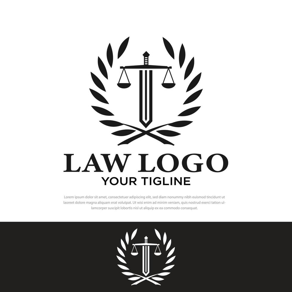 Design de logotipo de tendência criativa de escritório de advocacia com balança de espada premium vetor