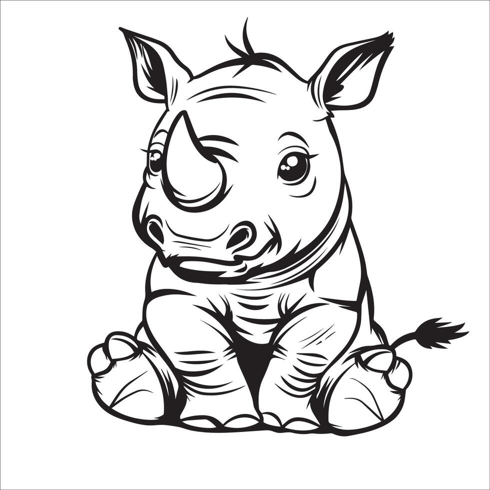 ai gerado uma vetor ilustração do uma Preto e branco rinoceronte sentado