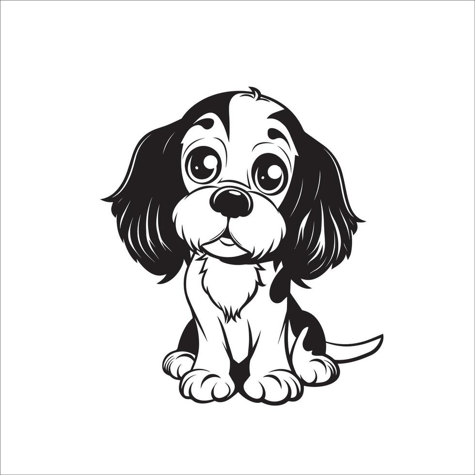 ai gerado uma vetor ilustração do uma Preto e branco Inglês Cocker spaniel cachorro sentado