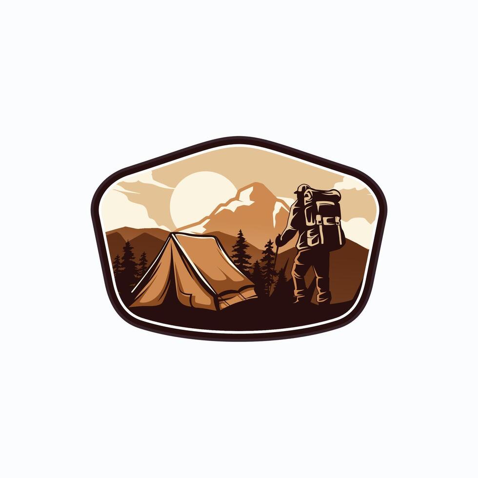montanha aventura logotipo. caminhada e acampamento vintage logotipo Projeto vetor