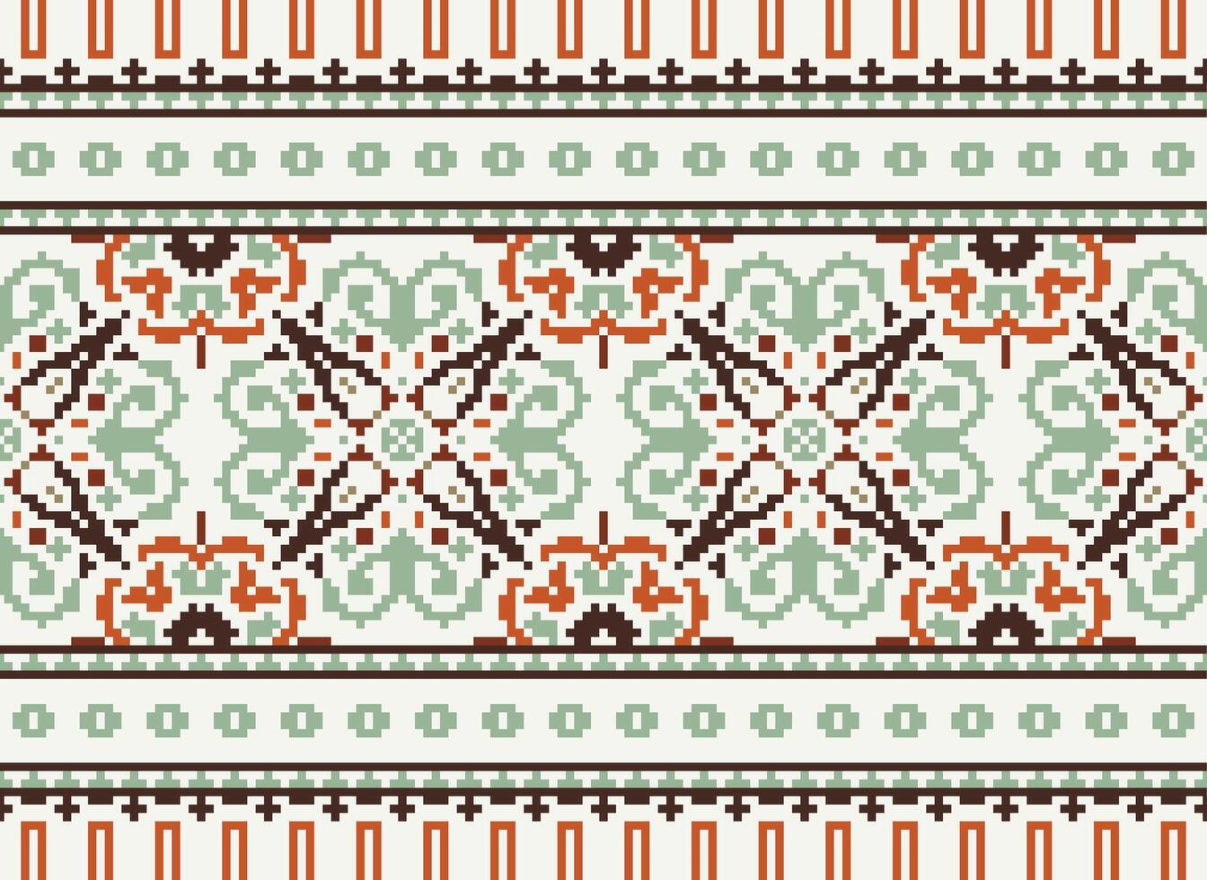 pixel Cruz ponto padronizar com floral projetos. tradicional Cruz ponto bordado. geométrico étnico padrão, bordado, têxtil ornamentação, tecido, mão costurado padrão, pixel arte. vetor