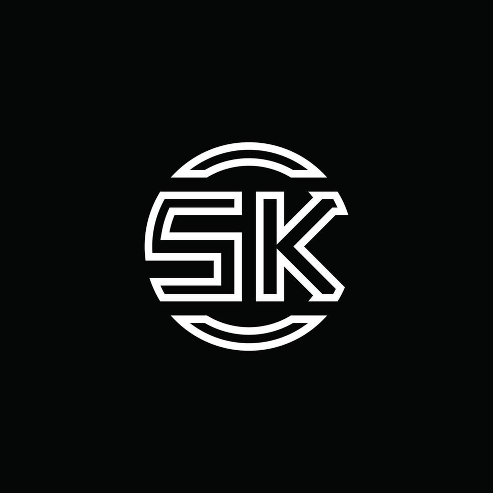 Monograma do logotipo sk com modelo de design arredondado de círculo negativo vetor