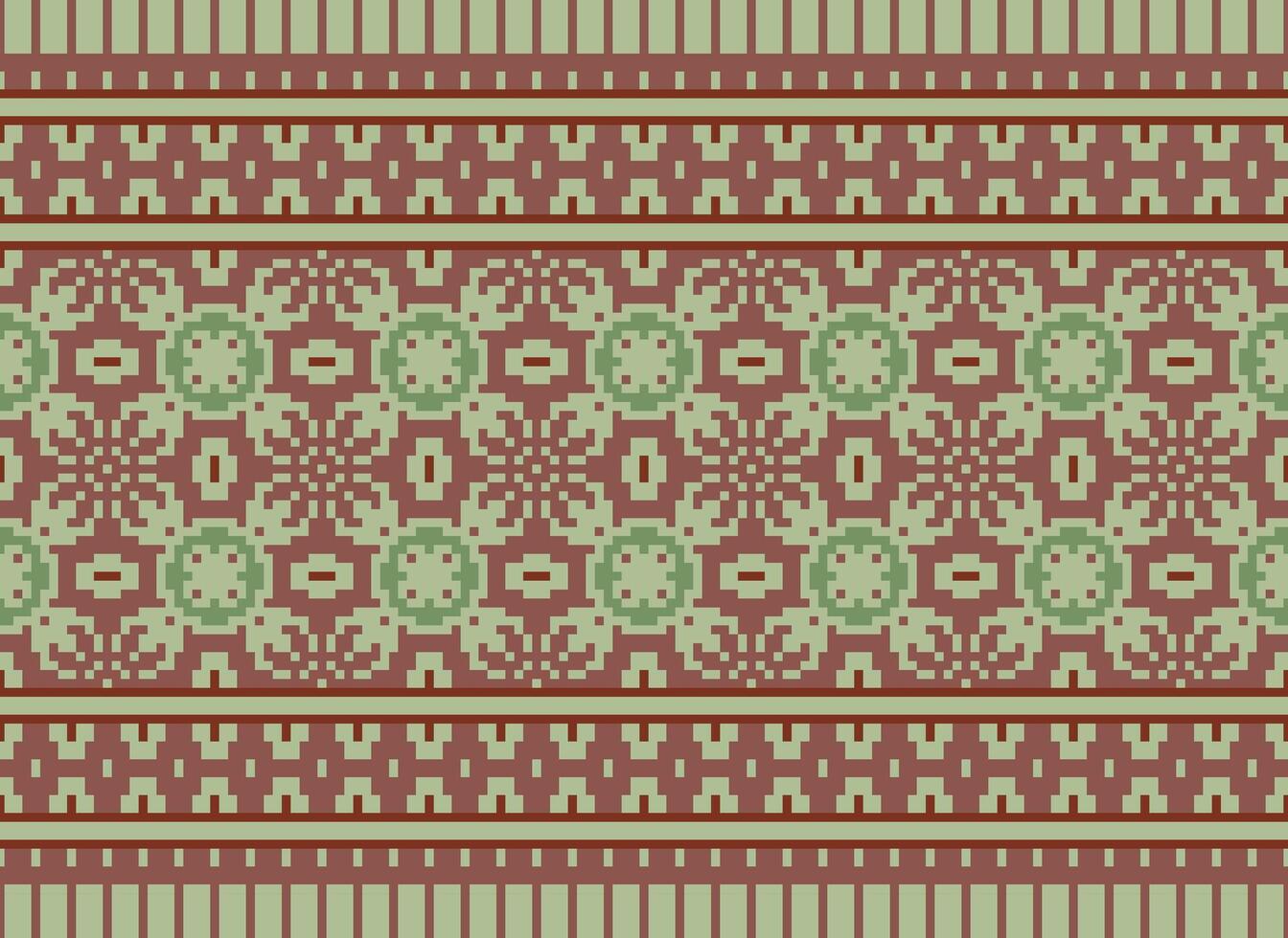 uma floral pixel arte padronizar em cinzento background.geometric étnico oriental bordado vetor ilustração. pixel estilo, abstrato fundo, Cruz costura.design para textura, tecido, pano, lenço, impressão