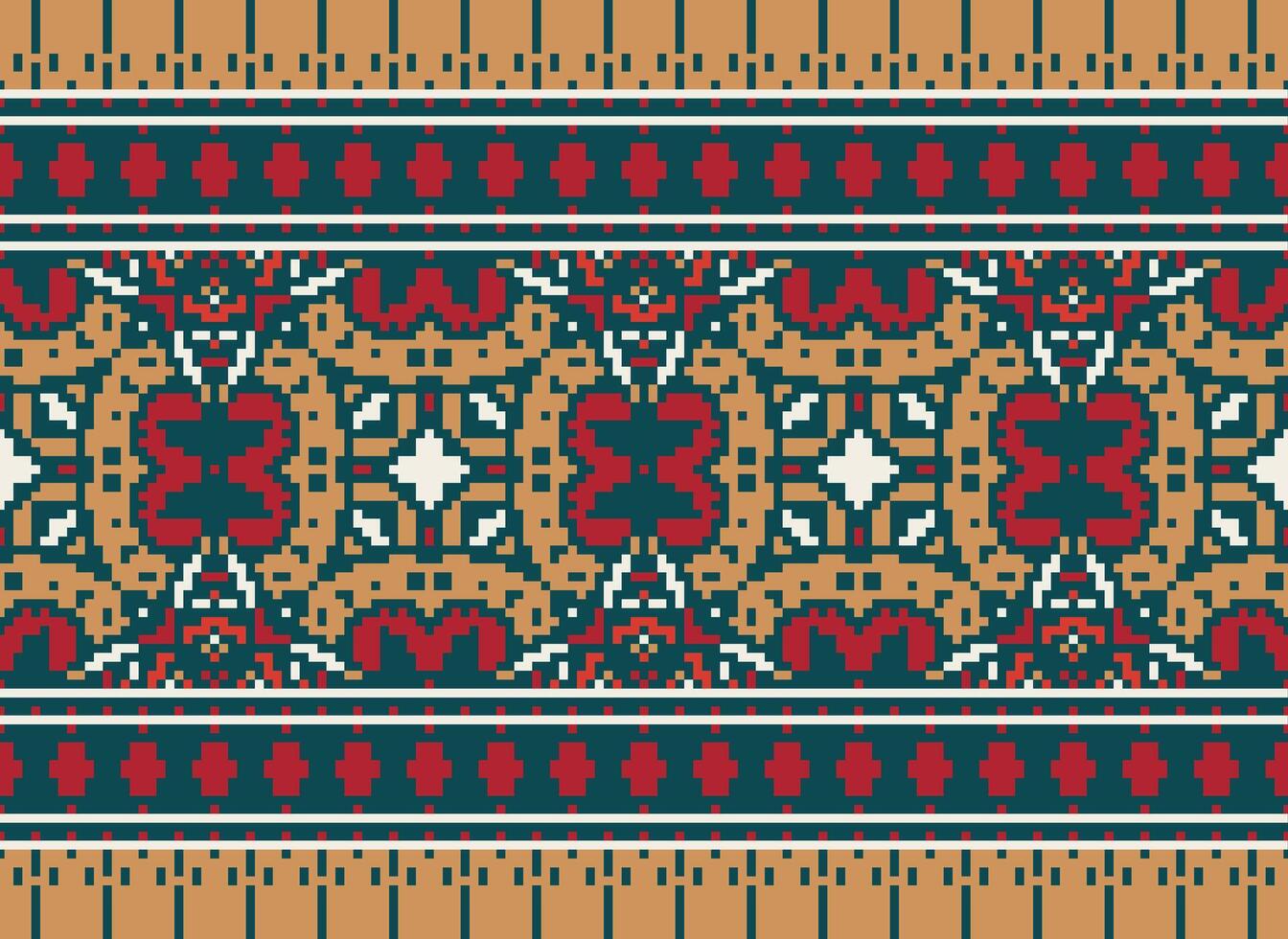 Cruz ponto padronizar com floral projetos. tradicional Cruz ponto bordado. geométrico étnico padrão, bordado, têxtil ornamentação, tecido, mão costurado padrão, cultural costura pixel arte. vetor