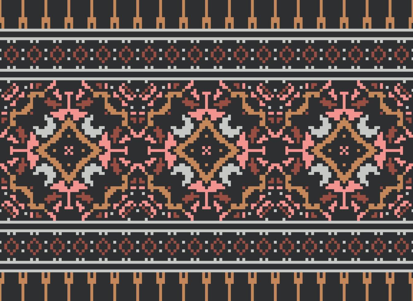 pixel ucraniano, bielorrusso folk arte vetor desatado padronizar dentro vermelho e preto, inspirado de tradicional bordado Vyshyvanka