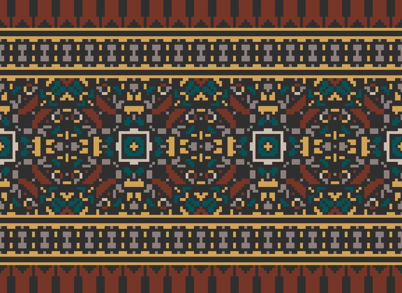 pixel bordado étnico padrão, vetor geométrico ornamentado fundo, Cruz ponto retro ziguezague estilo, padronizar tricô contínuo, Projeto para têxtil, tecido, cerâmica, digital impressão