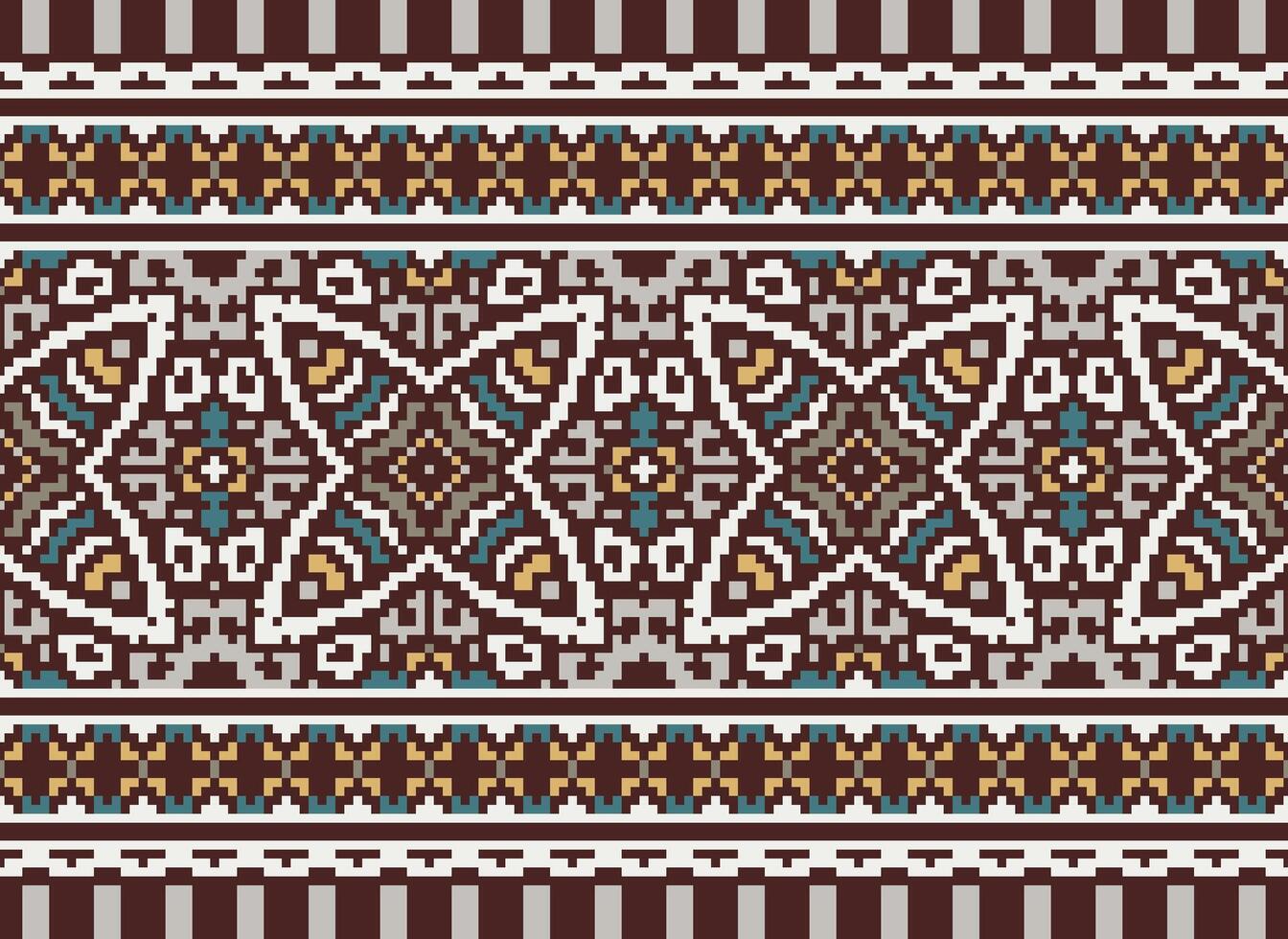 pixel bordado étnico padrão, vetor geométrico ornamentado fundo, Cruz ponto retro ziguezague estilo, padronizar tricô contínuo, Projeto para têxtil, tecido, cerâmica, digital impressão