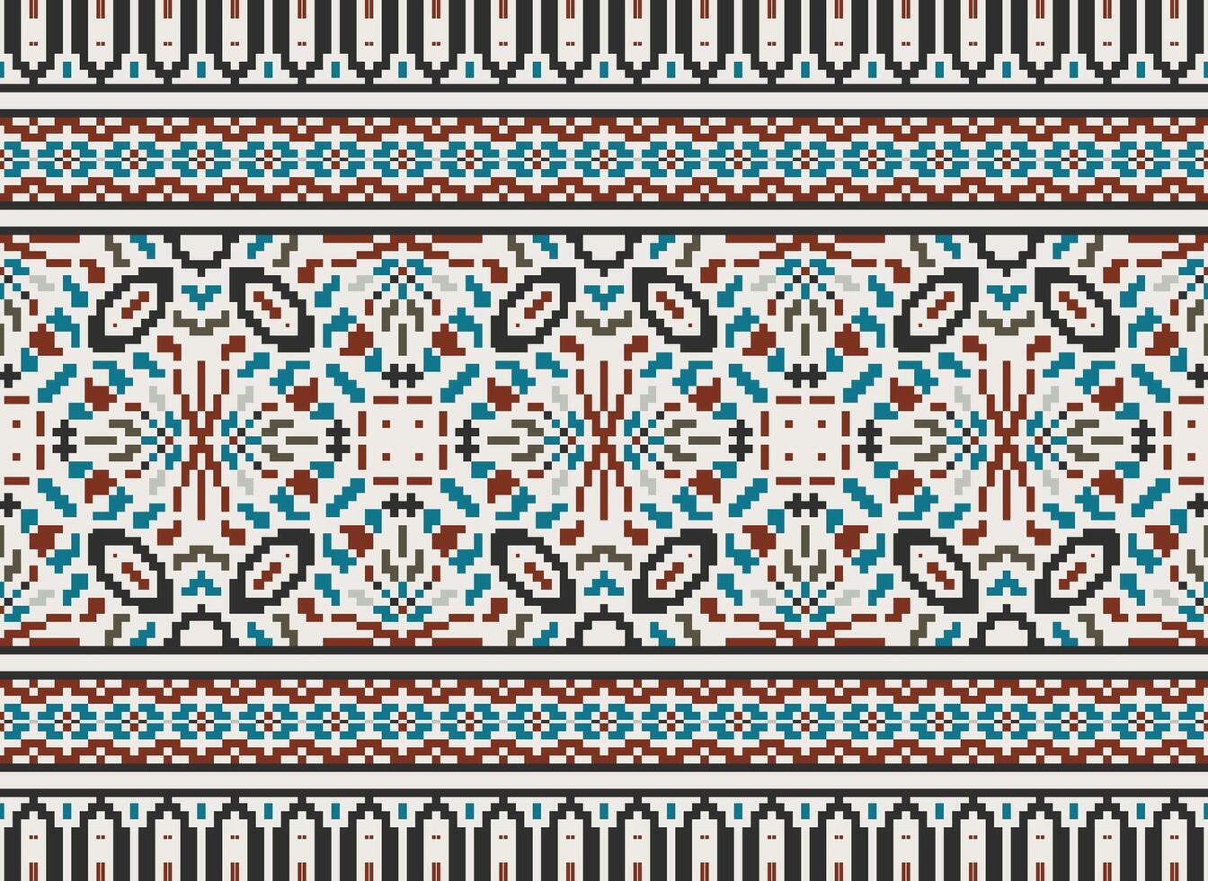 pixel bordado étnico padrão, vetor geométrico ornamentado fundo, Cruz ponto retro ziguezague estilo, padronizar tricô contínuo, Projeto para têxtil, tecido, cerâmica, digital impressão