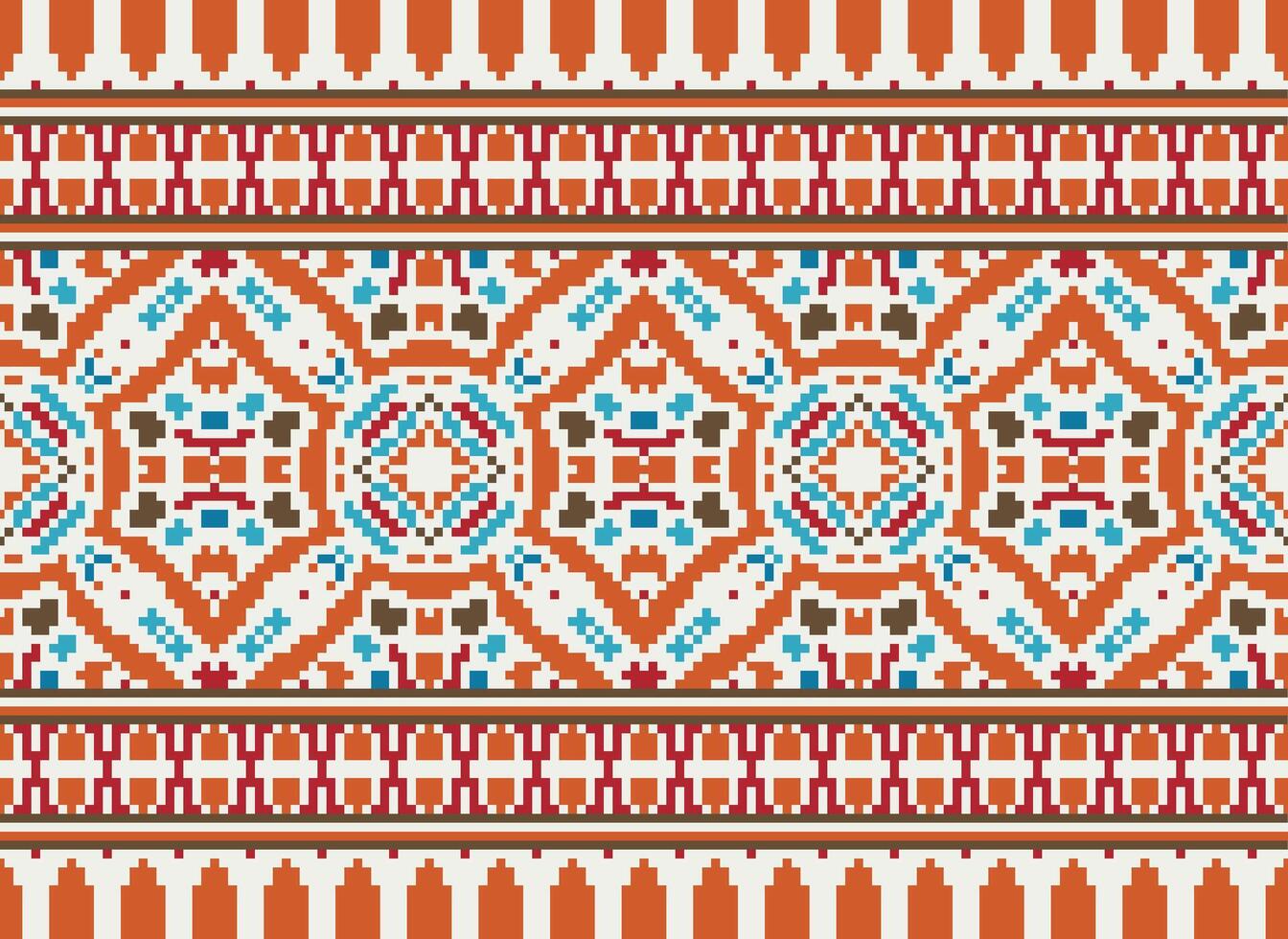 Cruz ponto padronizar com floral projetos. tradicional Cruz ponto bordado. geométrico étnico padrão, bordado, têxtil ornamentação, tecido, mão costurado padrão, cultural costura pixel arte. vetor