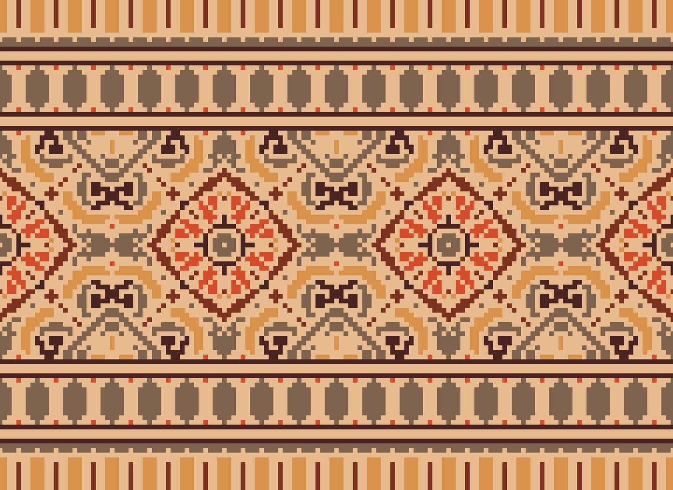 pixel bordado étnico padrão, vetor geométrico ornamentado fundo, Cruz ponto retro ziguezague estilo, padronizar tricô contínuo, Projeto para têxtil, tecido, cerâmica, digital impressão