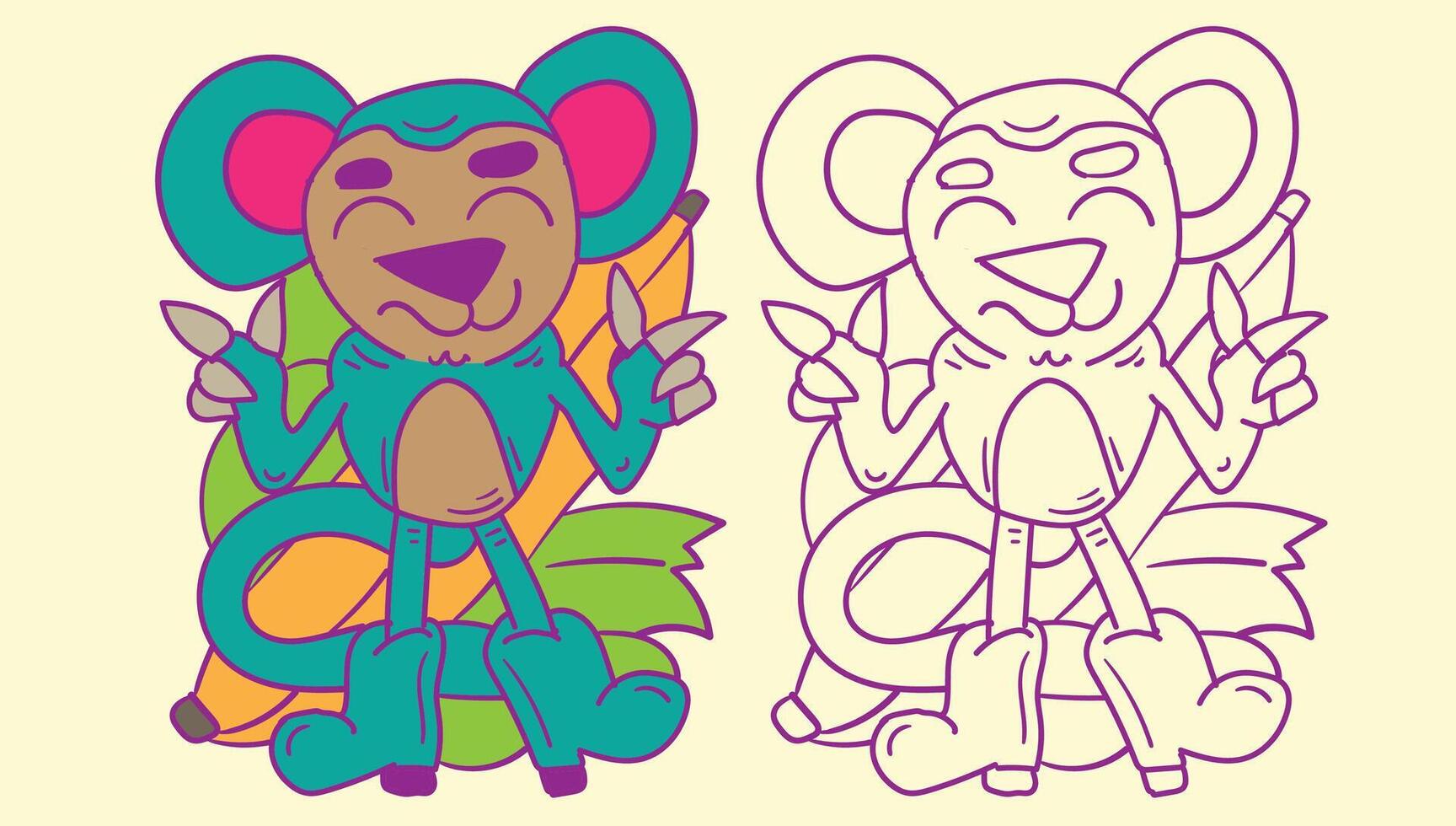 macaco rabisco fofa animal ilustração para livro coloração página vetor