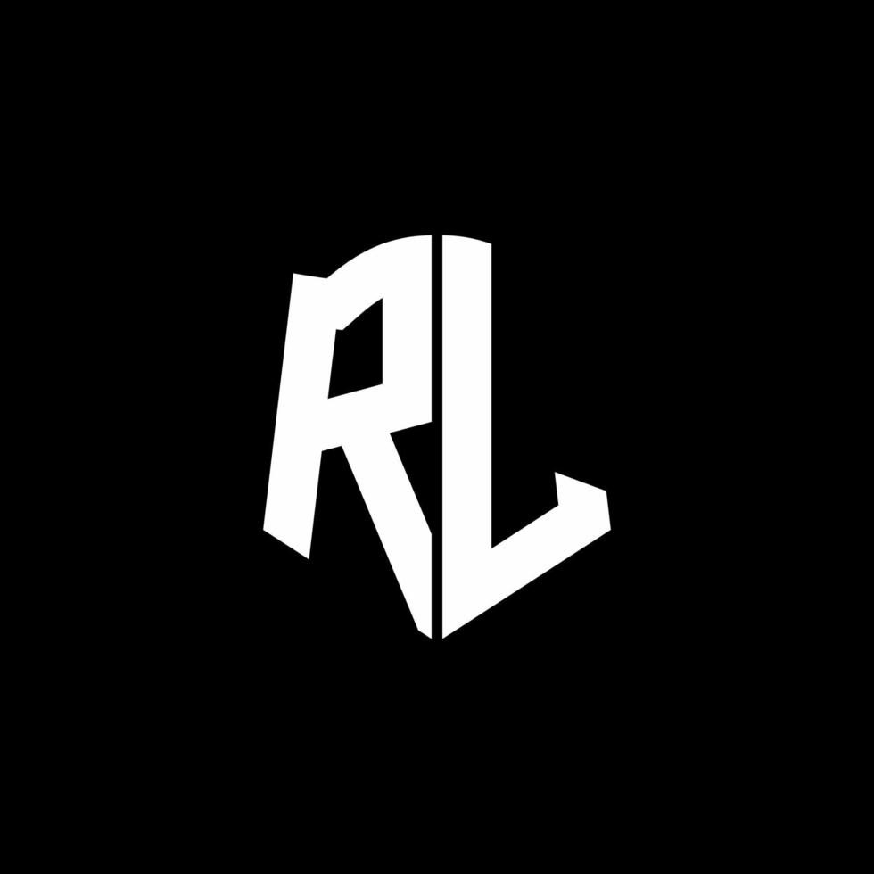 Fita de logotipo de carta de monograma rl com estilo de escudo isolado em fundo preto vetor
