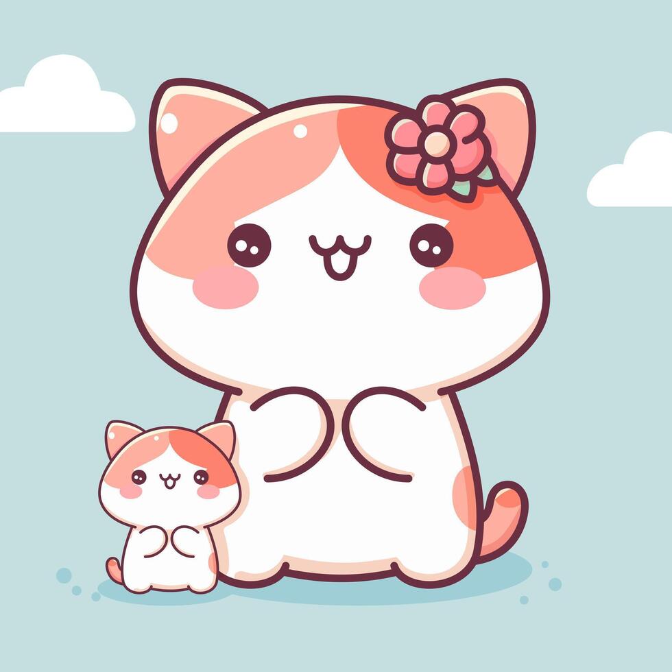 vetor fofa mãe gato e dela gatinhos kawaii desenho animado