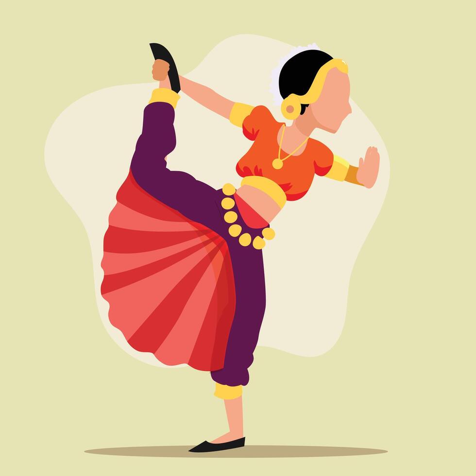 lindo indiano menina dançarino conceito. indiano clássico dança bharatanatyam ilustração. cultura e tradições do Índia Projeto vetor