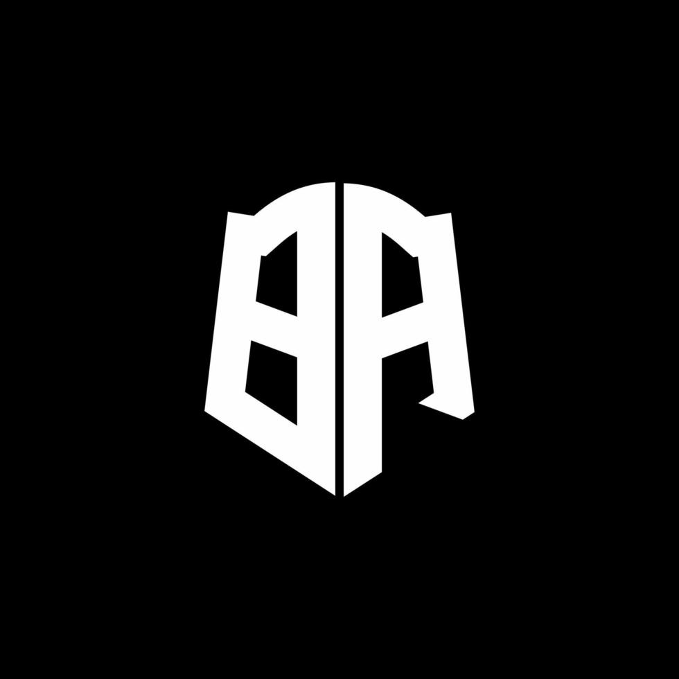 fita de logotipo de carta de monograma ba com estilo de escudo isolado em fundo preto vetor