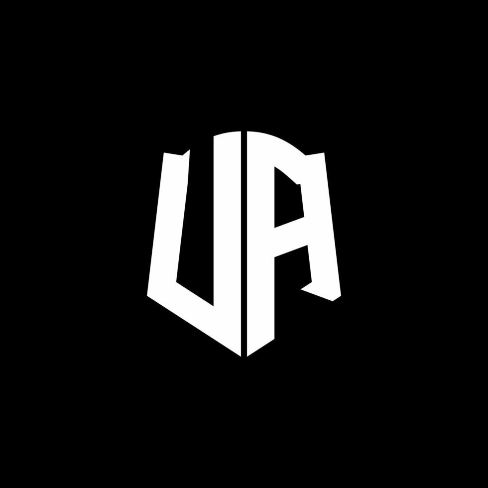 Fita com logotipo de carta de monograma ua com estilo de escudo isolado em fundo preto vetor