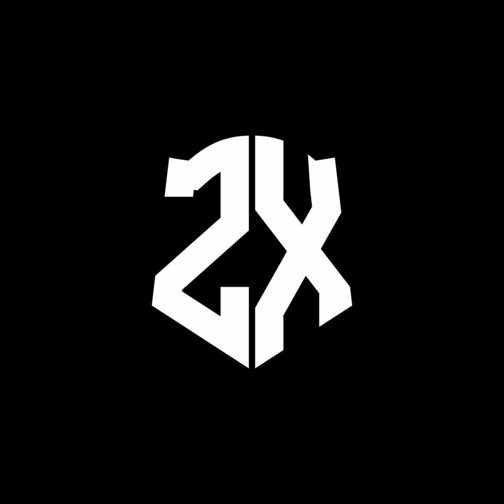 Fita de logotipo de carta de monograma zx com estilo de escudo isolado em fundo preto vetor