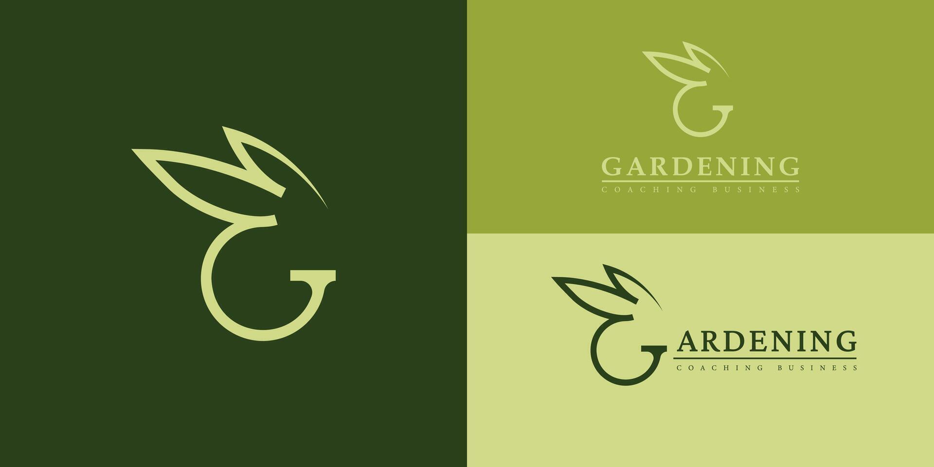 abstrato inicial verde carta g com a ilustração do Coelho orelhas ou folhas em forma dentro suave verde cor isolado em múltiplo fundos. a logotipo é aplicado para jardinagem treinamento o negócio ícone logotipo vetor
