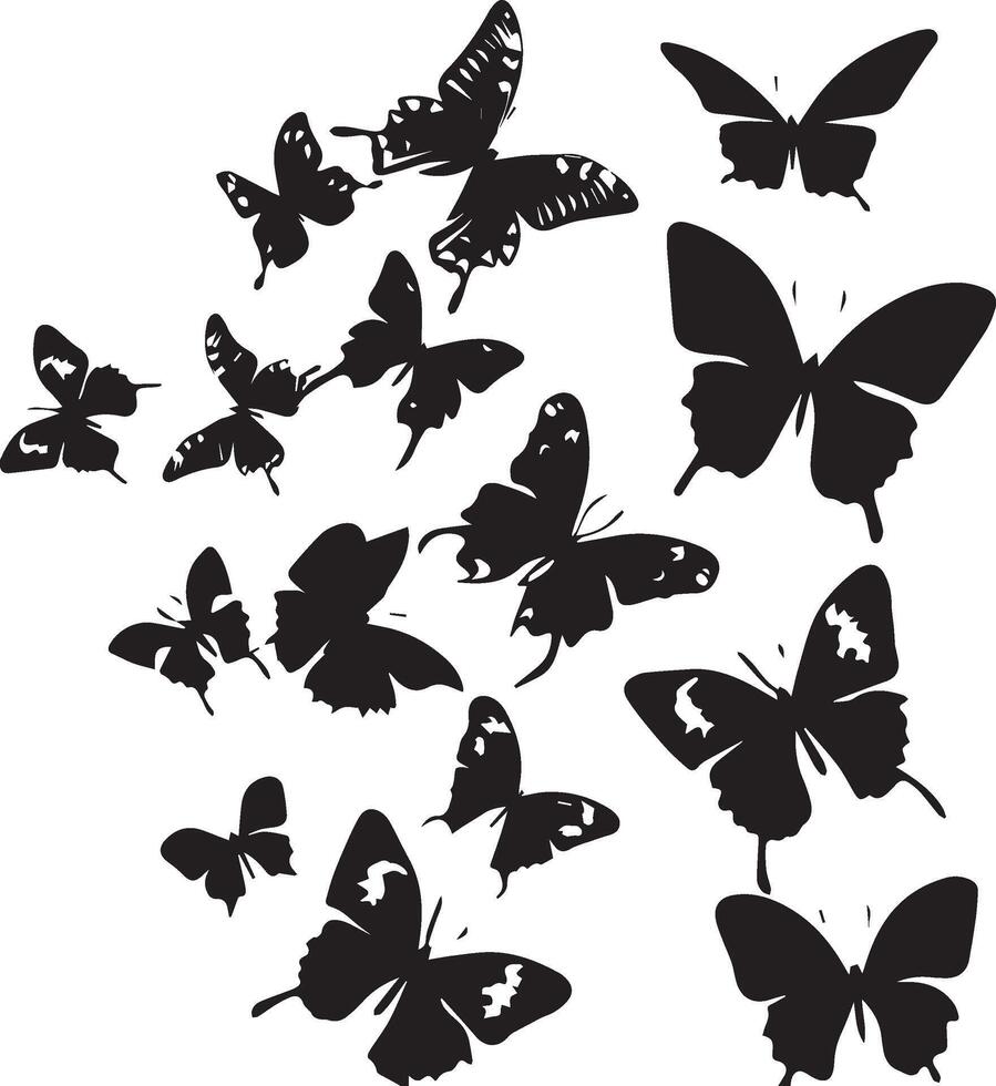silhueta do vôo borboleta conjunto em branco fundo vetor