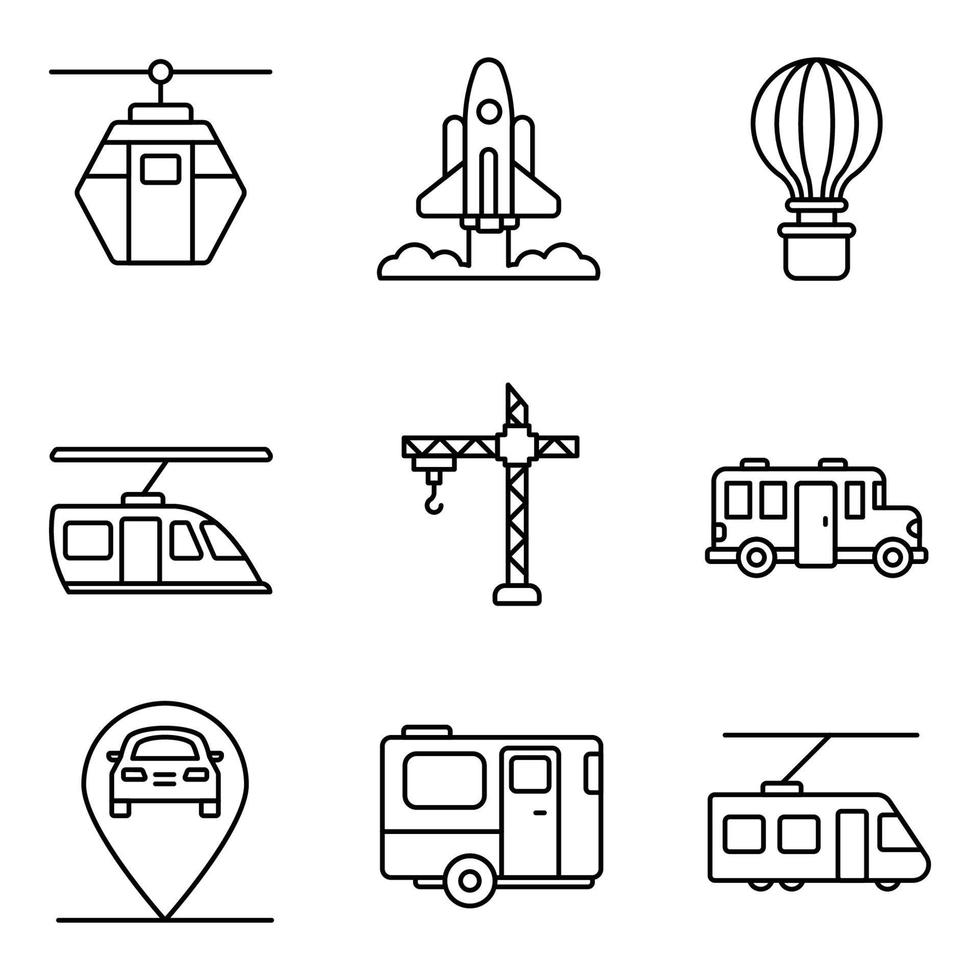 conjunto de ícones de linha de transporte vetor