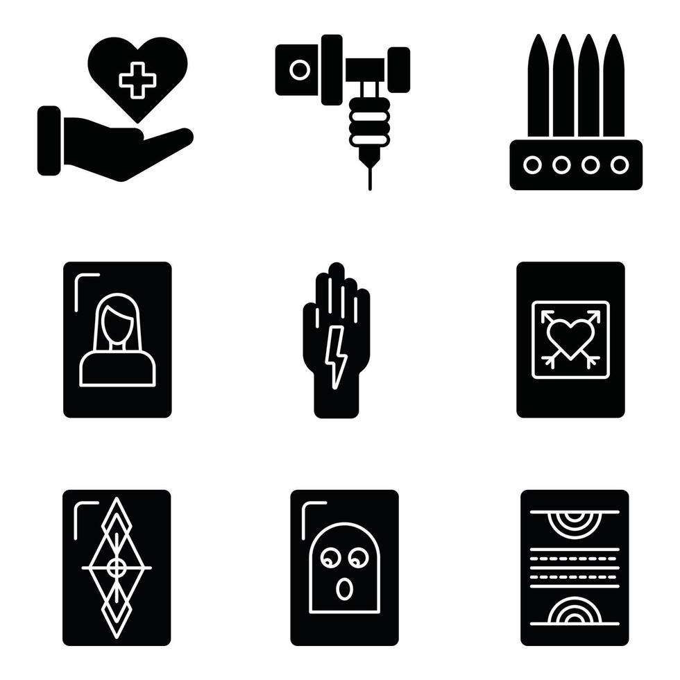 conjunto de ícones de glifo de tatuagem vetor