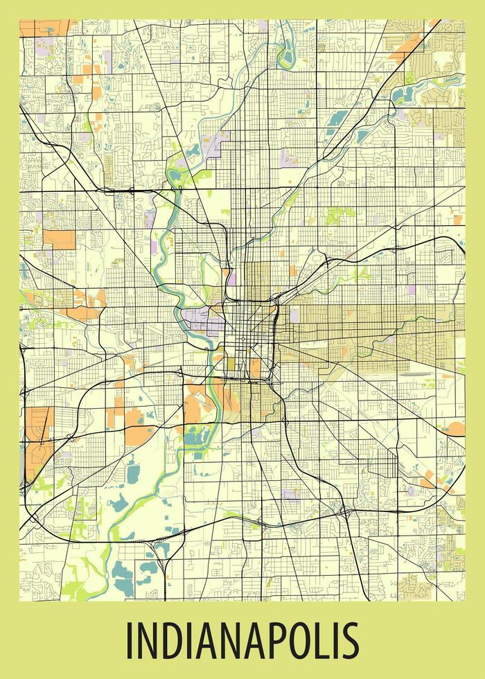 poster mapa arte do Indianápolis, indiana, EUA vetor