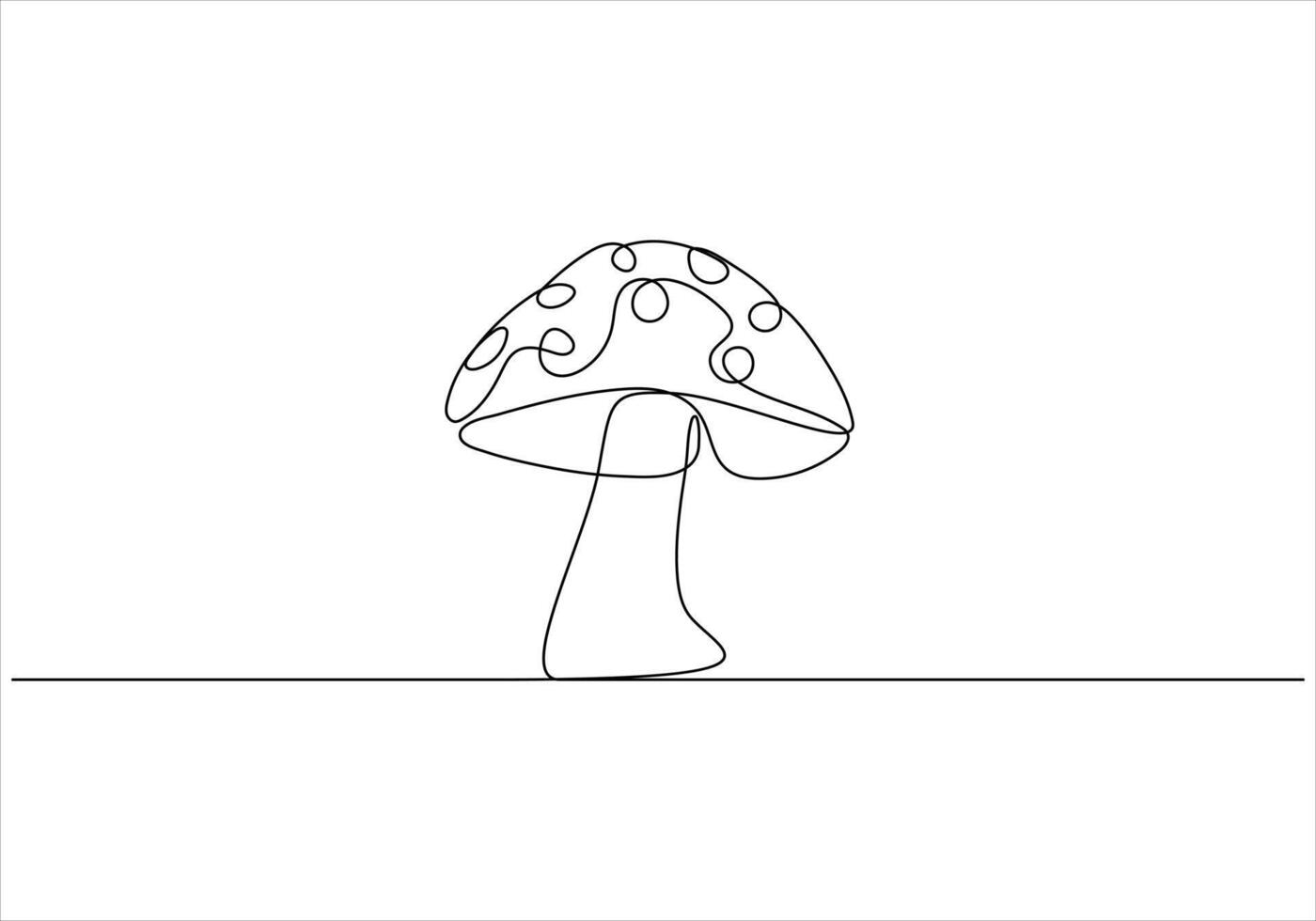contínuo 1 linha desenhando do cogumelo Fora linha vetor arte ilustração