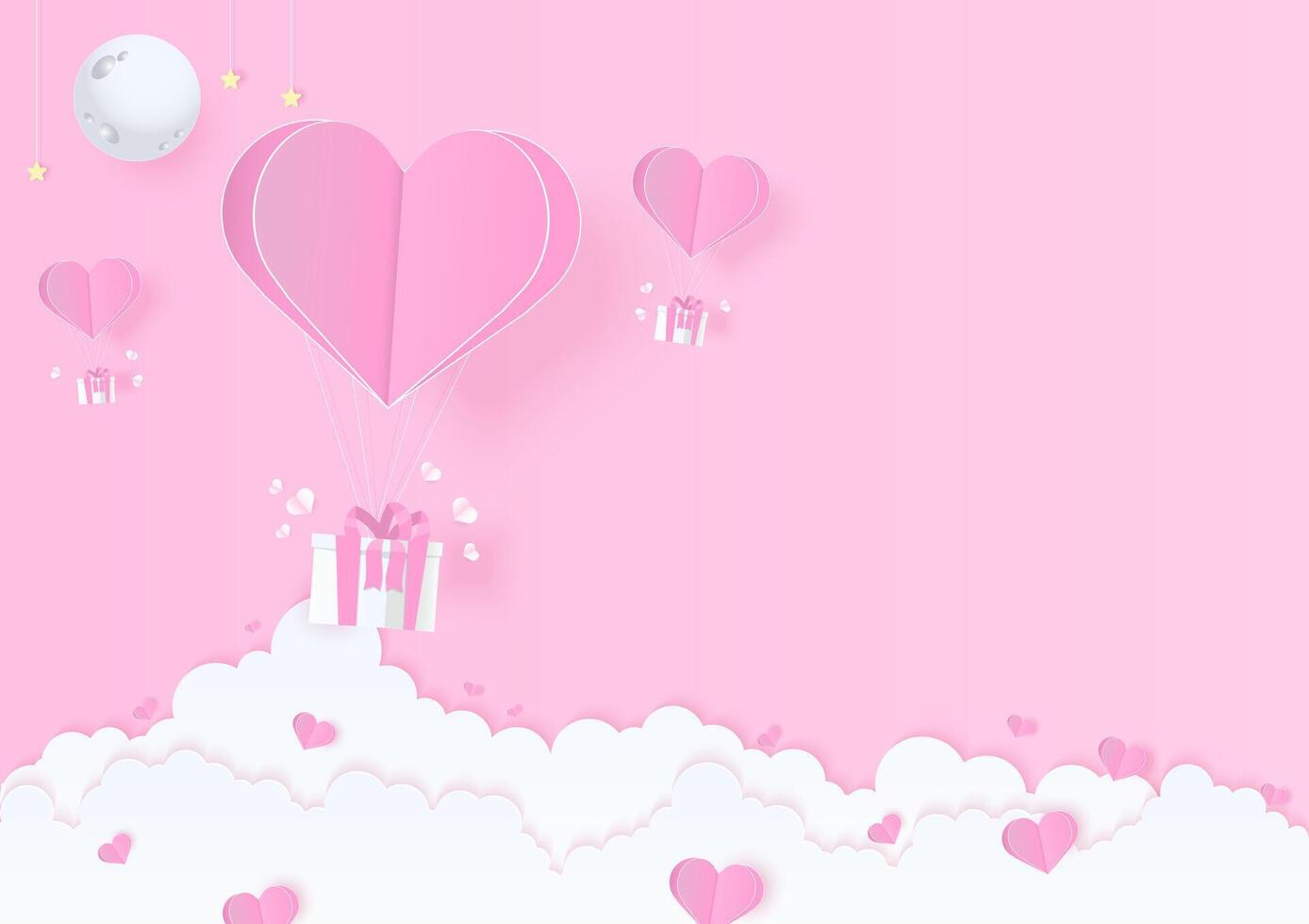Rosa coração balão com presente caixa fundo vetor