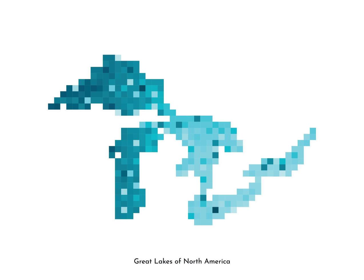 vetor isolado geométrico ilustração com simples gelado azul forma, mapa do ótimo lagos do norte América. pixel arte estilo para nft modelo. colorida logotipo com gradiente textura