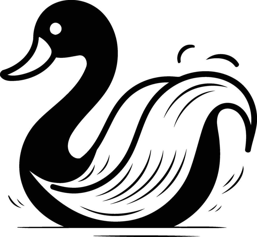 Preto cisne natação dentro a água isolado em branco fundo. vetor ilustração.
