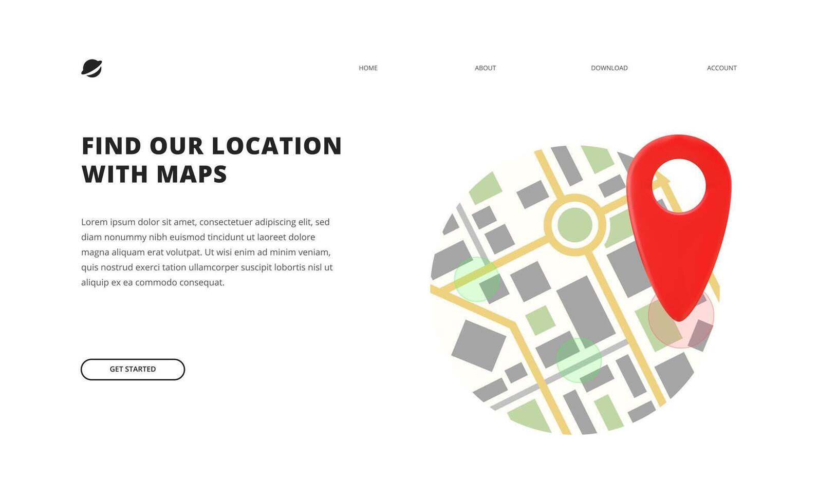 digital mapa localização encontrar ponto marca rastrear GPS sistema aterrissagem página conceito vetor