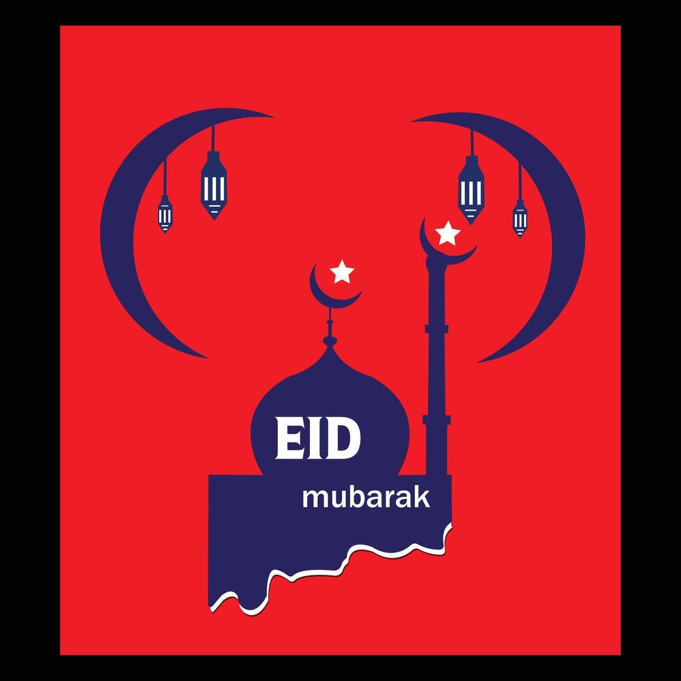 eid Mubarak ou eid al fitr modelo desenho.vetor ilustração.fofo brinquedo mesquita e crescente lua exibido em volta espelho com cebola cúpula dentro a fundo. vetor