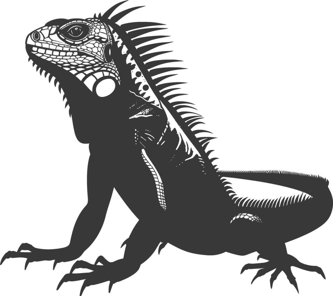 ai gerado silhueta iguana animal Preto cor só cheio corpo vetor