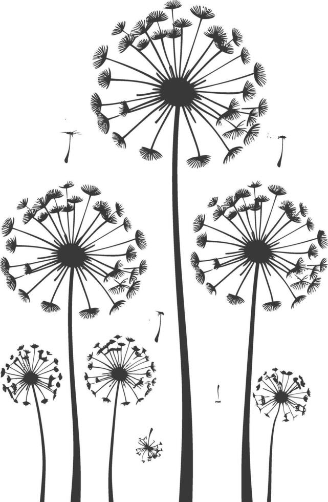 ai gerado silhueta dentes de leão flor Preto cor só vetor