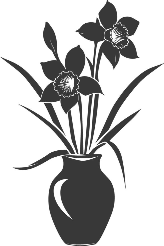 ai gerado silhueta narciso flor dentro a vaso Preto cor só vetor