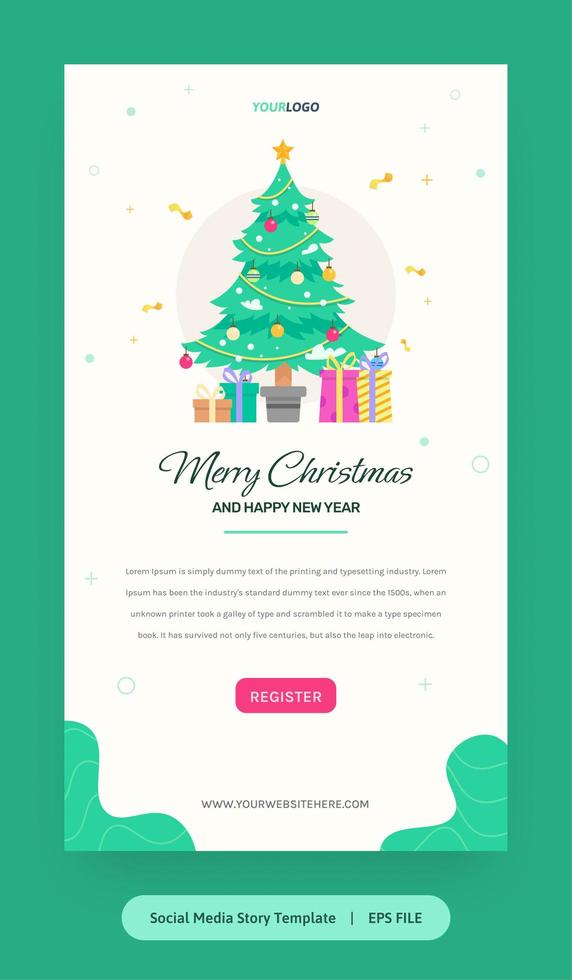 ilustração plana, modelo de história com árvore de Natal e caixa de presente, usado para web, app, infográfico. vetor
